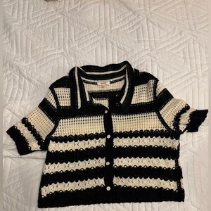 Black and White Striped Crochet Cardigan